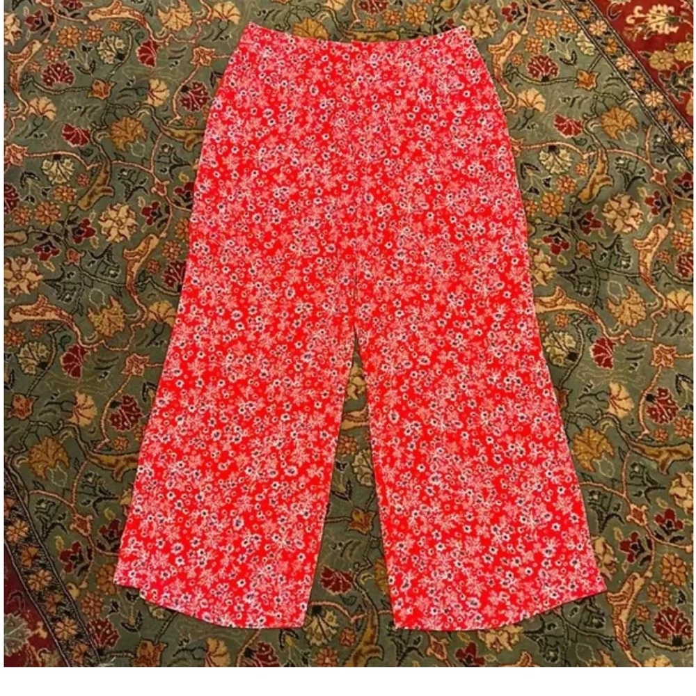 Red floral wide leg crop pants - Blue Life Size